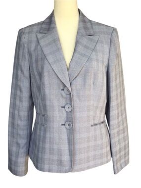 Evan Picone Blue Gray Plaid Blazer Size 10
